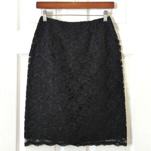 80's Vintage Classic Embroidered Lace High Waisted Mini Pencil Skirt Black XS
